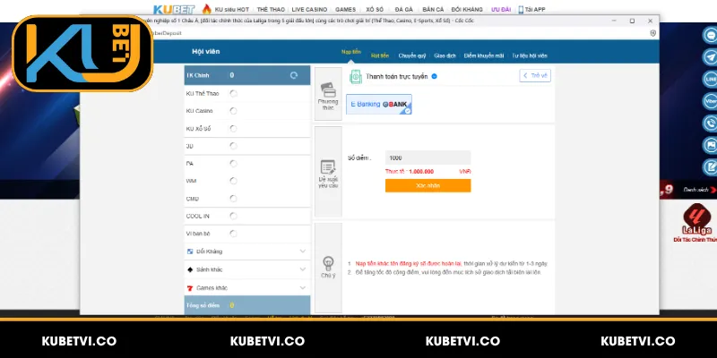 Nạp Tiền Kubet - Đa Dạng Phương Thức, Xử Lý Trong 1 Phút 3 Nạp tiền Kubet thông qua dịch vụ Internet Banking