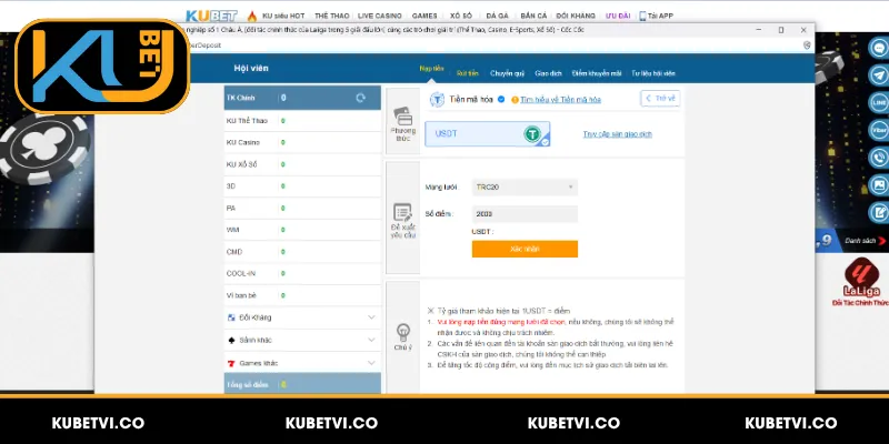 Nạp Tiền Kubet - Đa Dạng Phương Thức, Xử Lý Trong 1 Phút 5 Nạp tiền vào Kubet bằng tiền điện tử USDT