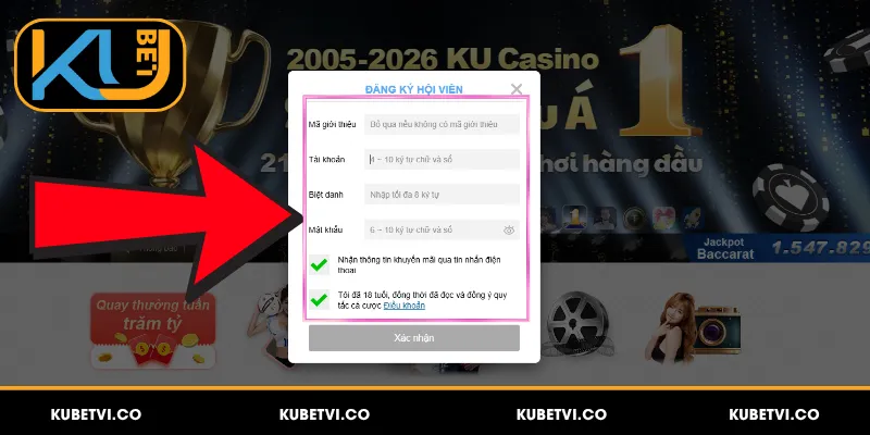 Nhập đầy đủ thông tin đăng ký Kubet theo biểu mẫu