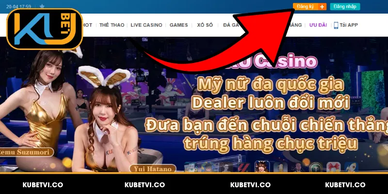 Truy cập đường link Kubet chính thức và chọn đăng ký